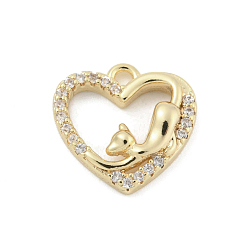 Golden Brass Micro Pave Cubic Zirconia Pendant, Heart, Golden, 12x13x3mm, Hole: 1.2mm