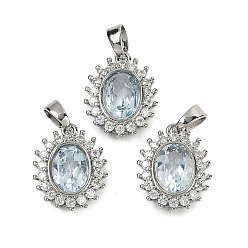 Gemstone Натуральный топаз подвески, с латунной фурнитурой и кубическим цирконием, стойки покрытие, овальные, 15x12x4.5~5 мм, отверстие : 4.5x2.7 мм