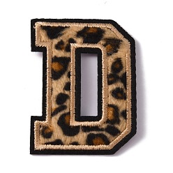 Letter D Polyester Computerized Embroidery Cloth Iron On Sequins Patches, Leopard Print Pattern Stick On Patch, Costume Accessories, Appliques, Letter.D, 60x45x1.5mm
