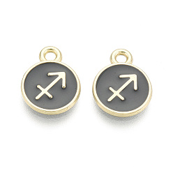 Стрелец Подвески из сплава и эмали, плоский круглый и двенадцать созвездий, золотой свет, Стрелец, 13.5x10.5x1.5 мм, отверстие : 1.6 мм