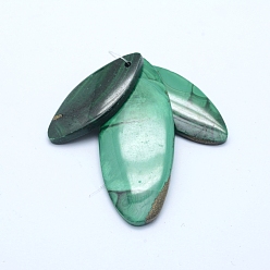 Malachite Natural Malachite Pendants, Horse Eye, 3pcs/set, 34~41.5x15~19x4.5~5mm, Hole: 1.5mm