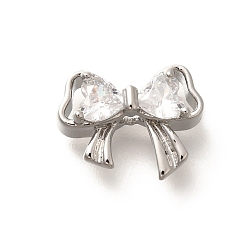 Платина Латунные микро проложить кубического циркония бусы, без кадмия, без никеля и без свинца, бантом, платина, 10x13x5 мм, отверстие : 2 мм