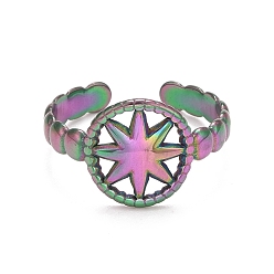Rainbow Color Regenbogenfarbene Ionenbeschichtung (IP) 304 Offene Manschettenringe aus Edelstahl, Stern, us Größe 8 3/4 (18.7 mm), Fach: 12x11.5 mm