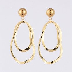 Golden Dangle Earrings, with Brass Linking Rings and 304 Stainless Steel Stud Earring Findings, Golden, 39mm, Pin: 0.6mm
