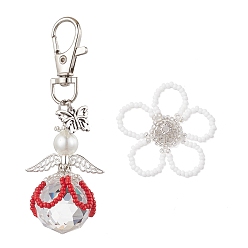 Малиновый Подвеска в виде цветочного ангела из стеклянного жемчуга и стеклянных семян, для украшения рюкзака, малиновый, 85 мм