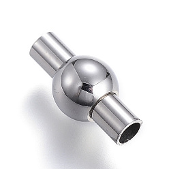Stainless Steel Color Tarnish Resistant 304 Stainless Steel Magnetic Clasps with Glue-in Ends, Column, Stainless Steel Color, 16x8mm, Hole: 3mm