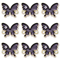 Black Alloy Enamel Evil Eye Connector Charms, Butterfly Links, Golden, Black, 15x18mm