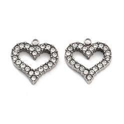 Нержавеющая Сталь Цвет 304 из нержавеющей стали горный хрусталь подвески, сердце, цвет нержавеющей стали, 14x14x2 мм, отверстие : 1.6 мм