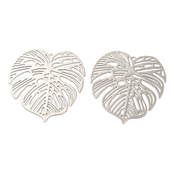 Платина Долговечные филигранные подвески из латуни с покрытием, талисманы листьев монстеры, без кадмия, без никеля и без свинца, платина, 32x32x0.3 мм, отверстие : 1 мм