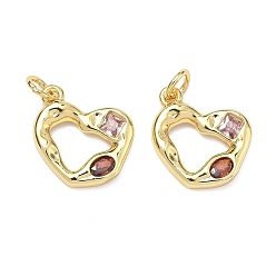 Разноцветный Латунные микро проложить кубического циркония подвески, сердце прелести, стойки покрытие, без кадмия и без свинца, долговечный, золотые, красочный, 14x14.5x3 мм, Перейти кольцо: 5x1 мм, внутренний диаметр: 3 мм
