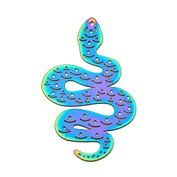 Rainbow Color Ионное покрытие (ip) 201 подвески с травленым металлом из нержавеющей стали, очарование змеи, Радуга цветов, 40x26x0.3 мм, отверстие : 1 мм