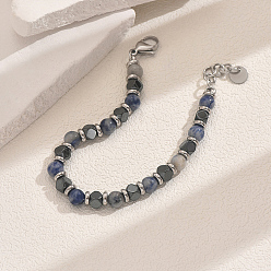 Стально-синий 201 браслеты из нержавеющей стали с бусинами для женщин и мужчин, стальной синий, внутренний диаметр: 7-1/2 дюйм (19 см)