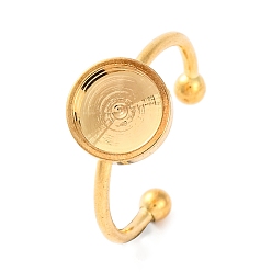 Настоящее золото 18K 304 компоненты открытого кольца манжеты из нержавеющей стали, простые настройки кольца пэда, круглые, реальный 18 k позолоченный, лоток : 8 мм, регулируемый