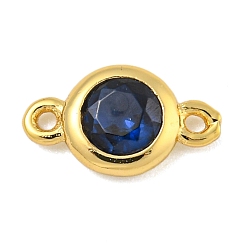 Королевский синий Покрытие стойки латунь паве кубический цирконий плоские круглые звенья соединительные подвески, долговечный, без свинца и без кадмия, реальный 18 k позолоченный, королевский синий, 10x6x2.5 мм, отверстие : 0.7 мм