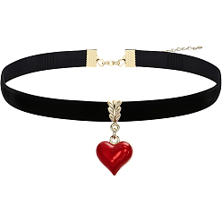 (123L) Белый крем непрозрачный блеск Женские ожерелья-чокеры из черного бархата с подвеской в виде сердца из сплава и эмали, золотые, огнеупорный кирпич, 12.99 дюйм (33 см)
