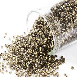 (999FM) Bronze Lined Black Diamond Rainbow Matte Круглые бусины toho, японский бисер, (999 fm) матовый черный бриллиант радуга с бронзовой подкладкой, 15/0, 1.5 мм, отверстие : 0.7 мм, о 3000шт / бутылка, 10 г / бутылка