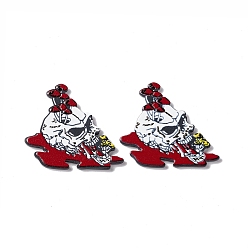 White Halloween Printed Acrylic Pendants, Skull with Mushroom Charms, White, 44x30x2.5mm, Hole: 1.5mm