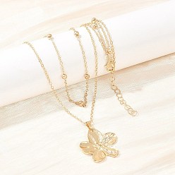 Золотой Подвеска в виде цветка из сплава с железной цепочкой, двухслойное ожерелье для женщин, золотые, 15.75 дюйм (40 см)
