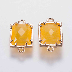 Золотистый Соединители стеклянные ссылки, с латунной найти, граненые, прямоугольные, золотые, золотые, 15x9x4 мм, отверстие : 0.6 мм