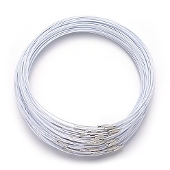 White Steel Wire Necklace Cord, with Brass Screw Clasps, White, 17.5 inch