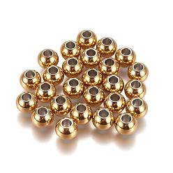 Golden 202 Stainless Steel Beads, Round, Real 18K Gold Plated, 8x7mm, Hole: 3mm