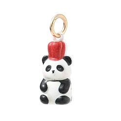 Panda Laiton émail pendentifs, or, charmes de panda, 18x8x7mm, Trou: 4mm