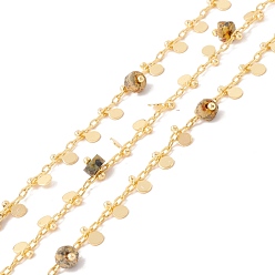 Африканский Бирюза(яшма) Цепочки из бисера колонны из натуральной африканской бирюзы, с латунными цепочками из скрепок и плоской круглой подвеской, пайки, с катушкой, без свинца и без кадмия, золотые, 2x1x0.5 мм, 5.5x3x1 мм