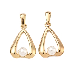 Золотой 304 подвески из нержавеющей стали и АБС-пластика с имитацией жемчуга, сердце прелести, золотые, 23.5x16.5x7 мм, отверстие : 5.5x2 мм