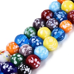 Colorful Handmade Lampwork Beads Strands, Speckled Round, Colorful, 7.5~9mm, Hole: 0.8~1.4mm, about 45~46pcs/strand, 12.60~13.58 inch(32~34.5cm)