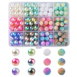 Mixed Color 204Pcs 12 Style ABS Plastic Imitation Pearl Beads, Gradient Mermaid Pearl Beads and Berry Beads, Round, Mixed Color, 9.5~10x9~10mm, Hole: 1.6~2mm, 17pcs/style