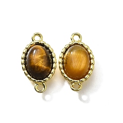 Настоящее золото 18K Латунные подвески-подвески с овальными звеньями из натурального тигрового глаза, реальный 18 k позолоченный, 14x8x4 мм, отверстие : 1 мм