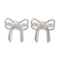 Нержавеющая Сталь Цвет Не тускнеющие 304 серьги-гвоздики из нержавеющей стали для женщин, бантом, цвет нержавеющей стали, 21x21.5 мм