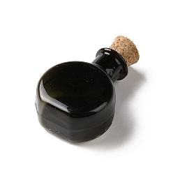 Black Flat Round Miniature Glass Bottles, with Cork Stoppers, Empty Wishing Bottles, for Dollhouse Accessories, Jewelry Making, Black, 11.5x21x31mm
