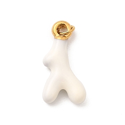 Белый 304 нержавеющей стальной эмали подвески, подвески из коралловых веток, с целью перехода в кольце, ионное покрытие (ip), реальный 18 k позолоченный, белые, 18x9x3.5 мм, отверстие : 2.5 мм