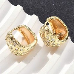 Настоящее золото 18K Латунные серьги-кольца с ромбами из прозрачного кубического циркония, реальный 18 k позолоченный, 16.5x17x12 мм