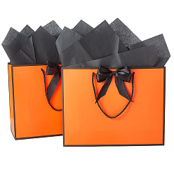 Коралловый 2шт. бумажные подарочные пакеты, с ручками из полиэстера и лентой, прямоугольные, с 4шт. упаковочной бумаги и 2шт. мини-бумажных конвертов, коралл, 32x11x25 см, складка: 32x25x0.4 см