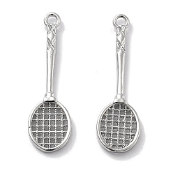 Платинированный Латунные подвески, без кадмия, без никеля и без свинца, ракетки для бадминтона, Реальная платина, 27x8x2 мм, отверстие : 1.6 мм