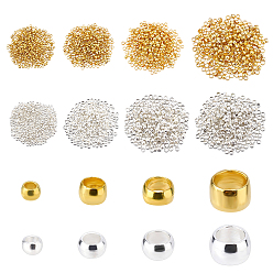 Golden & Silver 3200Pcs 8 Style Brass Crimp Beads, Rondelle, Golden & Silver, 400pcs/style