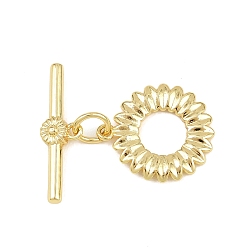 Цветок Латуни Переключить застежками, без кадмия и без свинца, долговечный, реальный 18 k позолоченный, цветок, 6.5~18.5x16.5~22.5x1.5~3.4 мм, отверстие : 1.4 мм