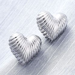 Платина Латунь серьги, стойки покрытие, долговечный, без свинца и без кадмия, сердце, платина, 19x20 мм