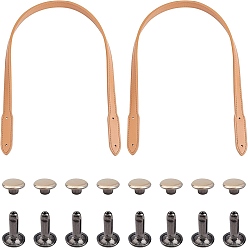 Wheat PU Leather Bag Straps, with Iron Rivets Set, Flat, Bag Replacement Accessories, Wheat, 64.5x2.1x0.4cm, Hole: 3mm