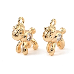 Настоящее золото 18K Латунные микропаве прозрачные кубические циркониевые подвески, собачий шарм, реальный 18 k позолоченный, 14x11.5x5 мм, отверстие : 1.4 мм