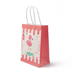 Flamingo Shape Бумажные мешки, с ручками, подарочные пакеты, сумки для покупок, тема дня рождения, прямоугольные, Фламинго, 8~8.35x15x30.5 см