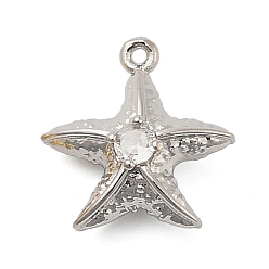Платина Латунные микро проложить кубического циркония подвески, прелести морская звезда, платина, 14.5x14x7 мм, отверстие : 0.8 мм