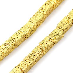 с Золотистым Покрытием Гальванические бусины из натуральной лавы, кубоид, с золотым покрытием, 5~5.5x3x3 мм, отверстие : 1 мм, около 76 шт / нитка, 16.14'' (41 см)