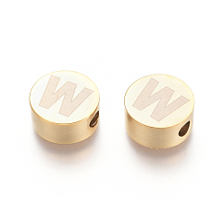 Letter W 304 из нержавеющей стали бусы, плоские круглые с буквы, буква.w, 10x4.5 мм, отверстие : 2 мм