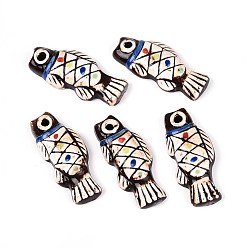 Кокосово-Коричневый Ручной работы фарфора большие кулоны, рыба, фантазии античного стекла фарфора, кокосового коричневый, 65.5~66.5x27.5~28x13~14 мм, отверстие : 4~5 мм