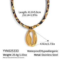 Shell Shape Винтажные 304 ожерелья из нержавеющей стали с леопардовым принтом для женщин, золотые, формы раковины, 16.14 дюйм (41 см), Кулон : 44 мм