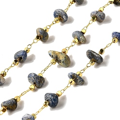 Ляпис-Лазурь Цепочки из бисера ручной работы из натурального лазурита, пайки, с реечной обшивкой латунными выводами, долговечный, без свинца и без кадмия, с катушкой, реальный 18 k позолоченный, 3~8x2~4x3~4 мм