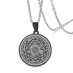 Черный Ожерелья-подвески из нержавеющей стали с тетраграмматоном для мужчин, плоские круглые со звездой Давида, чёрные, 15.75~23.62 дюйм (40~60 см)
